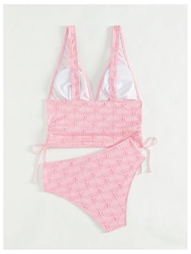 SweatyRocks Women's Textured Drawstring Tankini Swimsuit Wireless High Waisted 2 Piece Bathing Suit2