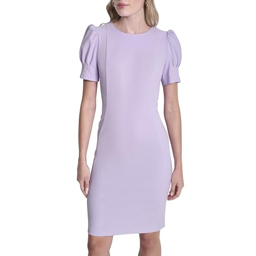 Image of DKNY Women's Short Puff Sleeve Knee Length Sheath Dress with Exposed Back Zipper