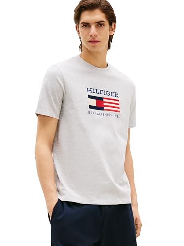 Tommy Hilfiger Men's Short Sleeve Cotton Graphic T-Shirts with Embroidered Flag Logo