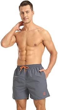 JustSun Sneldrogende boardshort voor heren met mesh voering en verstelbaar trekkoord, grijs, M