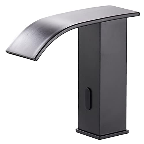 Grifo sin contacto de cascada premium con sensor electrónico negro para lavabo baño 2