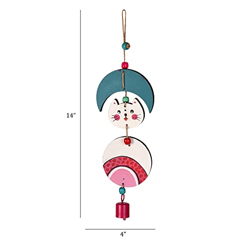 Image of Aakriti Art Creations Cute Kitty Wind Chime Pastel White | Handmade Wooden & Metal Windchimes for Home | Decorative Wind Chimes for Balcony, Garden, Living Room | Feng Shui Wind Chime Decor