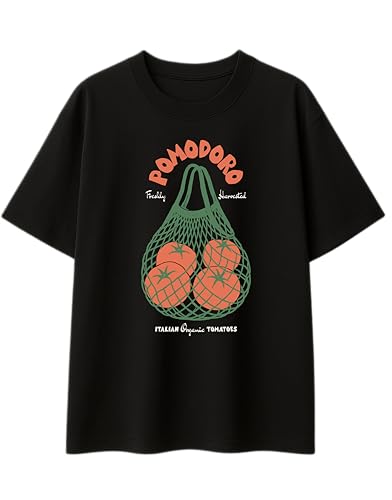 Image of Oversized Cotton T-Shirt for Women Half Sleeve Pomodoro Printed Tee - Breathable Loose Fit Asthetic Casual Wear for College and Daily Ou Outfits, Streetwear