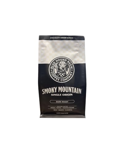 Blue Hound Brew Smoky Mountain Single Origin Coffee, Dark Roast 100% Arabica Speciality Coffee Beans, Cocoa & Toffee Notes, Whole Bean Speciality Coffee, 12 oz