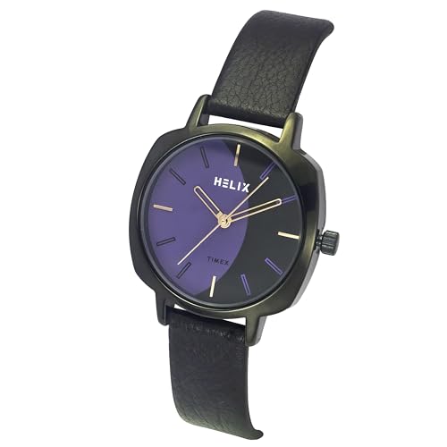 Image of Helix By Timex Black /Violet Square Analog Watches for Women | Quartz Movement Leather Strap Ladies Watches | Upto 30 m Water Resistance with Buckle Closure | Gift for Women TW057HL02