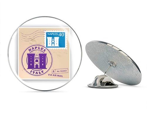 Naples Italy Mixed Stamps Round Metal 0.75" Lapel Pin Hat Shirt Pin Tie Tack Pinback2