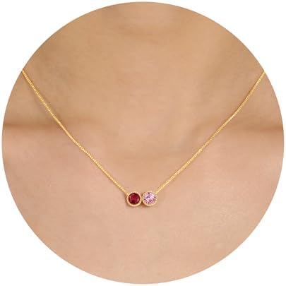 Birthstone Necklace for Women, Birthday Gifts for Women 14K Gold Necklaces for Teen Girls Dainty 1 to 12 Birthstone Christmas Gift Stocking Stuffers Valentines Mothers Day Jewelry
