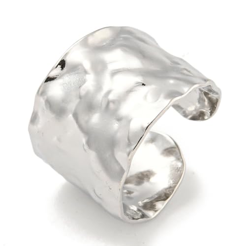 1Pcs Adjustable Wide Band Ring for Women, Hammered Open Band Ring for Anniversary, Birthday, Valentine's Day Trendy Gift
