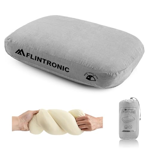 flintronic Camping Pillow Camping Memory Foam Pillow with Removable Cover Ultralight Travel Pillows Neck Support Comfortable Ergonomic Pillows for Camping Office Car Beach Viajes Grey