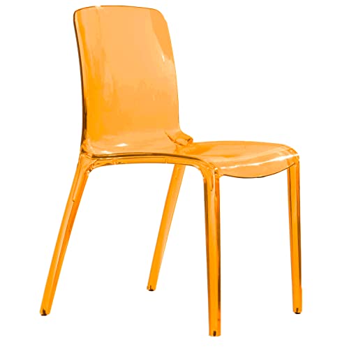 LeisureMod Mid-Century Modern Dining Chair, Transparent Orange Acrylic Accent Chair for Kitchen, Dining Room, and Contemporary Home Decor