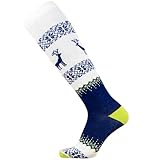 Warm Ski Socks - Ugly Sweater Deer Sock for Skiing - Merino Wool Winter, Snowboard Socks for Men and Women - OTC Knee High (M, Navy-Green-White)