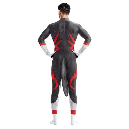 Image of Animal Full Bodysuit for Men Muscle Spandex Jumpsuit Furry Costume with Big Tail for Adult Cosplay Halloween Party