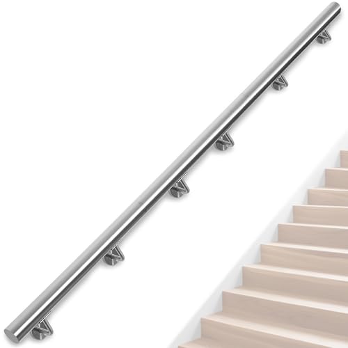 OUUTMEE Stainless Steel Handrail for Stairs – 350CM Wall-Mounted Stair Railing with Brackets, Indoor/Outdoor Handrail for Loft, Porch, Garage & Deck