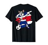 Diseño de fútbol de la bandera de Costa Rica para cualquier fanático del fútbol orgulloso del equipo de fútbol de Costa Rica. Divertido traje de futbolista de perro dabbing para los amantes del fútbol de Costa Rica tiene un bulldog que lleva una camiseta deportiva de la bandera de Costa Rica haciendo baile de hip hop dab