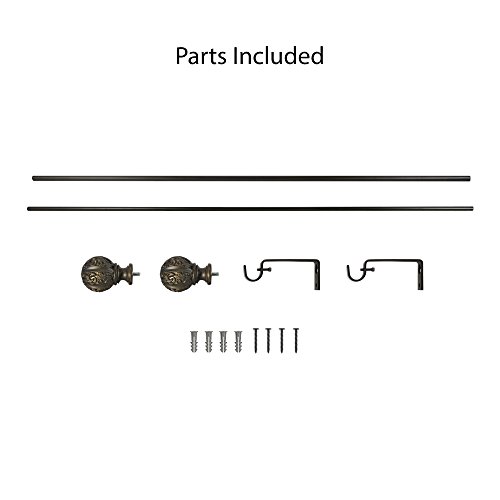 Decopolitan 5/8" Leaf Ball Curtain Rod Set, 26 To 48 Inches, Vintage Bronze #TOP4