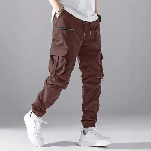 Hawyet Mens Casual Cargo Pants Tapered Ankle Lenth Multi Pockets Elastic Waist Drawstring Spring Fall Tactical Pants2