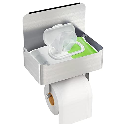Toilettenpapierhalter mit Feuchttücherbox Gypie Toilettenpapierhalter Ohne Bohren Klopapierhalter Silber 304 Edelstahl Klorollenhalter Wc Papier Halterung für Badezimmer Selbstklebend or Bohren