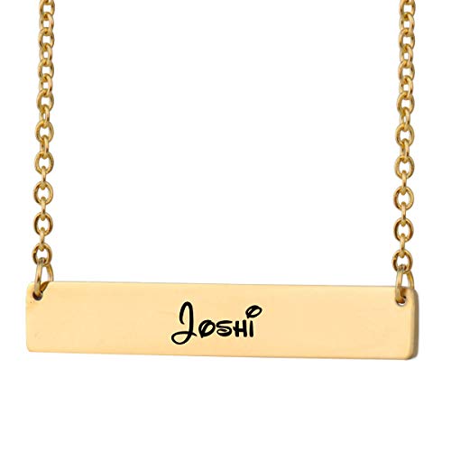 HUAN XUN Horizontal Bar Necklace Personalized Joshi Name Plate Necklace Nameplate Gold