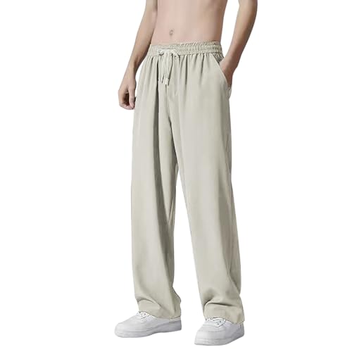 Mymyguoe Eisseide Sommerhose Herren Sweatpants Jogger Laufhose Breite Elastische Taille Ice Silk Herrenhose Dünne Sporthose Loose Fit Jogginghose Atmungsaktiv Freizeithose Trainingshose