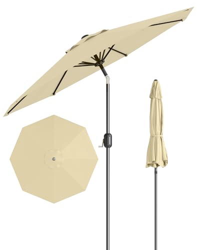 9FT Outdoor Patio Umbrella, Table Market Umbrella With Push Button Tilt and Crank, 8 Sturdy Ribs UV Protection Waterproof for Garden, Deck, Backyard, Pool (Beige)