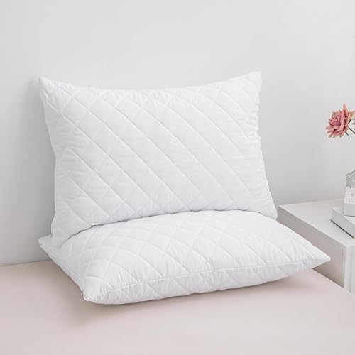 Image of LINENWALAS Cotton Quilted Pillow Cover - Set of 2 | Ultra-Soft, Cooling & Breathable | Skin & Hair Friendly |Zipper Closure | Sweat-Absorbent & Hypoallergenic (20x36 Inches, White)