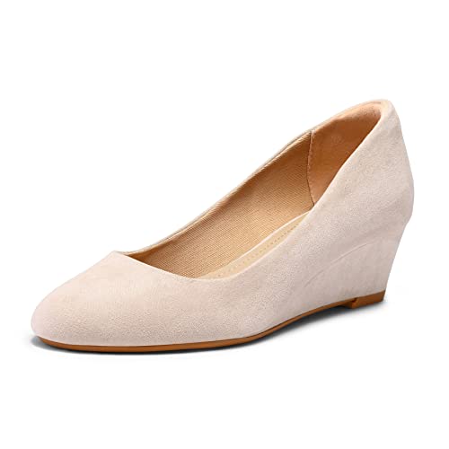 Image of mysoft Women's Wedge Pumps Low Heel Closed Toe 2in Dress Shoes