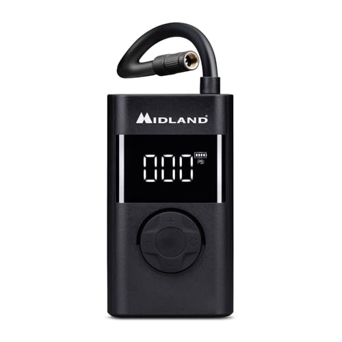 Midland - ENERPUMP | Compresor de Aire portátil 150 PSI/10 Bar, Batería 4000 mAh+Batería Externa, Inflado Rápido Motocicleta, Bicicleta, Coche, Globos, Colchón
