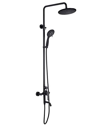 PHASAT Outdoor Shower Fixtures Matte Black,Lead-Free SUS 304 Stainless Steel Bathroom Faucet Set,Wall Mounted Exposed Shower System,3-Function,CT8323