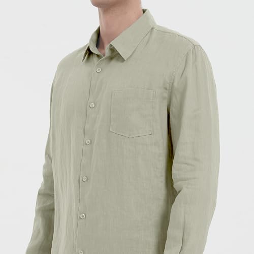 Men's 100% Linen Shirt Casual Long Sleeve Button-Down Shirt for Men Lightweight Linen Shirt with Pockets3