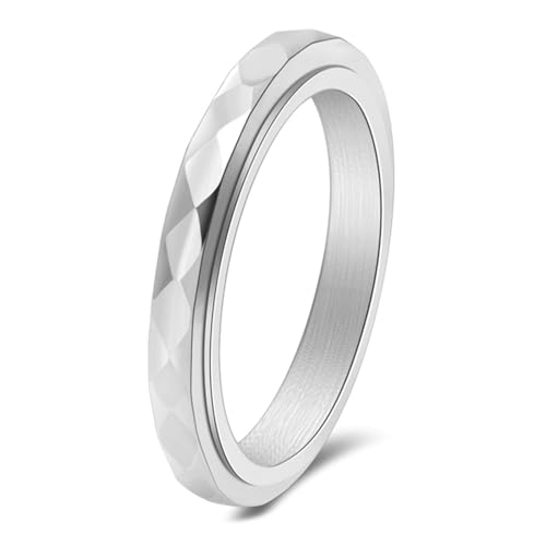 Calefee Bague Rotative Anti-Stress Femme, Bague de Mariage Femme Acier Inoxydable Alliance Multi-Facettes de 3mm de Large Rotatif, Taille 54