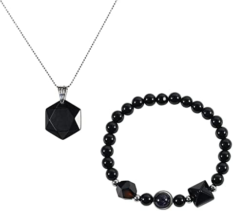 Soulnioi Healing Crystal Natural Crystal Set of 1Pcs Pyramid Cut Diamond Beaded Bracelet and 1Pcs Six-Pointed Star Hexagram Pendant Round Bead Necklace for Luck Spiritual Beauty Gift