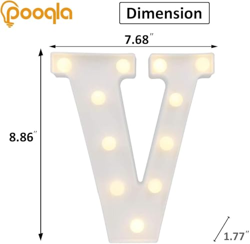 Image of Pooqla LED Light Up Letters, Warm White and Colorful Lighted Marquee Letters with Remote, Lighted Letter for Party Birthday Decorations, Gift for Girls Boys Night Light, Wedding Home Decor, Letter V
