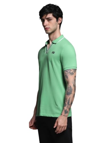 Image of Jack & Jones Men Solid Polo Collar Cotton Slim Fit T-Shirt