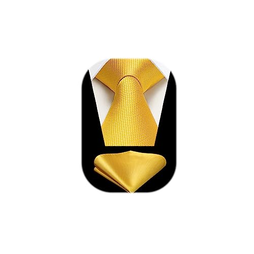 HISDERN Cravates Jaune Homme Élégante Formelle Classique Cravate et Pochette en Soie Mariage d'Affaires Fete Couleur Unie Cravate pour Hommes