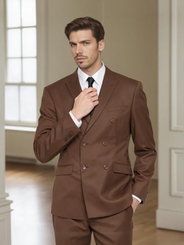 Double Breasted Suit for Men 2 Piece Slim Fit Dressy Business Blazer Mens Wedding Prom Suit Jacket Pants Set4