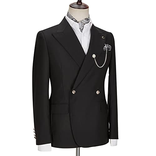 Youllyuu Herren-Hochzeitsanzüge, schwarz, Smokinghose, zweireihig, goldener Knopf, Revers, Blazer mit Kette – Bild 5
