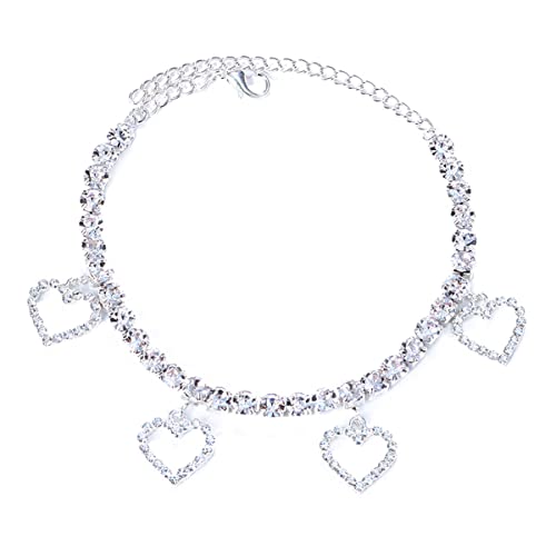 Stonefans Rhinestone Heart Anklets Bracelet Crystal Beach Love Ankle Bracelet Pendant Nightclub Adjustable Foot Jewelry Accessories For Women Girls Gift #TOP29