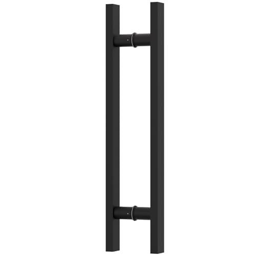 Image of 18 inch Matte Black Square Barn Door Pull Handle Double Sided | Heavy Duty 304 Stainless Steel, 11-6 /8 inch Hole Spacing, Fits 3 /4 inch-2 inch Thick Barn, Front Entry, Sliding & Exterior Doors