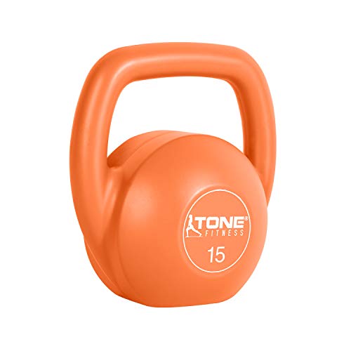 Tone Fitness Vinyl Kettlebell, 15-Pound, Orange #TOP1