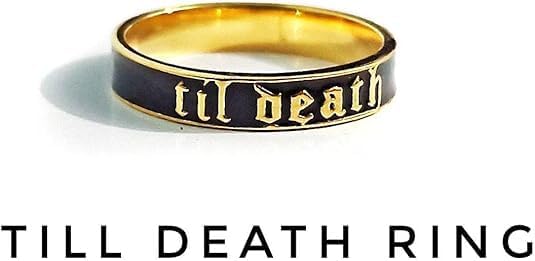 6mm and 4mm Wide Til Death Black Enamel Ring,Sterling Silver Band with Black Engraving, Gothic Wedding or Promise Ring, Stacking Anniversary Band, Personalized Jewelry for Her