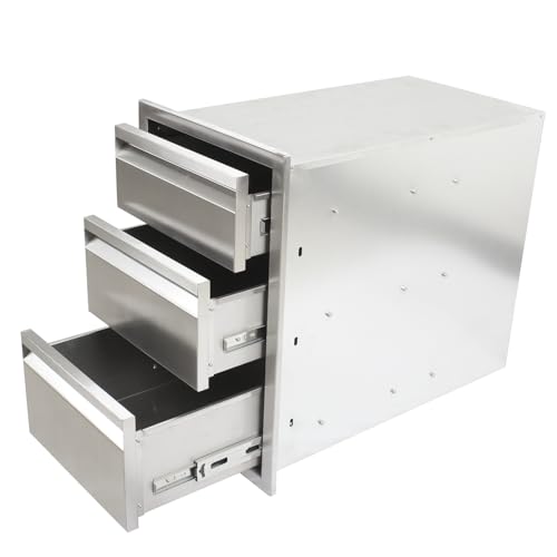 Image of Outdoor Kitchen Drawers 14 inch W x 21 inch H x 23 inch D, Stainless Steel Built-in Drawers, Flush Mount Access BBQ Drawer for Outdoor Kitchens Island, Grill Station