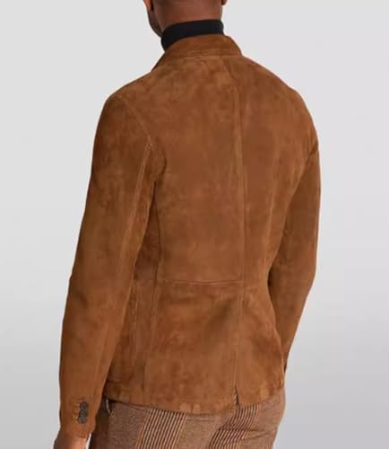 VENNYNG Men's Faux Suede Blazer Jacket Single Breasted Stand Collar Suit Coat for Fall Winter Business Casual Wear4