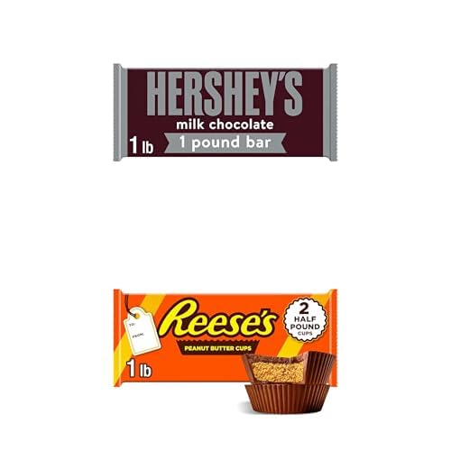 HERSHEY'S Milk Chocolate Candy 1 lb Gift Bar, and REESE'S Peanut Butter Cup Bar, 16 oz., 1 lb