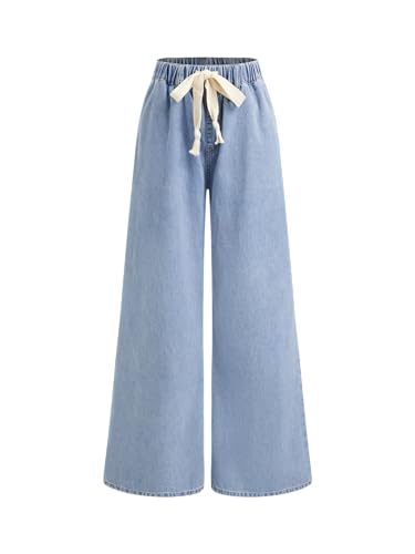 Image of CIDER Drawstring Baggy Jeans Women Mid Waisted Wide Leg Jeans with Pockets