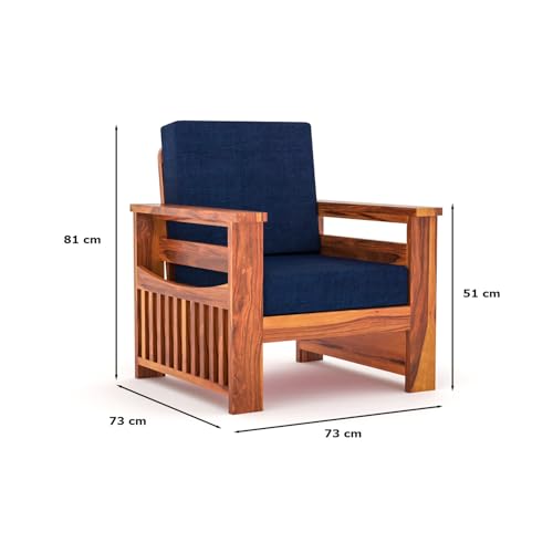 Image of Sheesham Wooden 1 Seater Sofa for Living Room | Rosewood 1 Seater Cushion Sofa Side Half Moon Rack | Solid Wood Sofa Set for Lounge (1 Seater,Honey Finish)