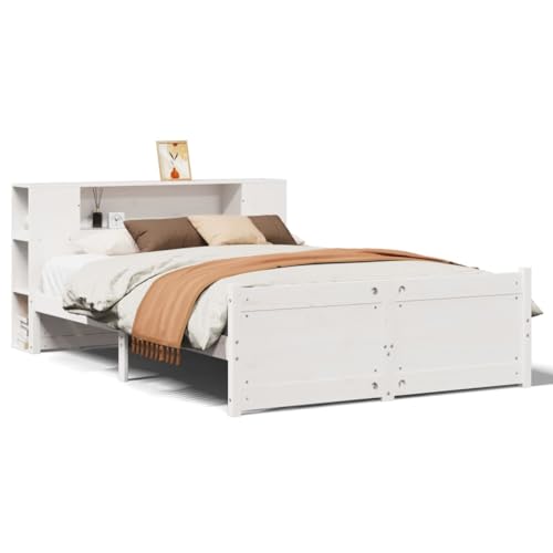 Kangmusi 3322436 - Cama de madera maciza con estante sin colchón (120 x 200 cm, pino), color blanco