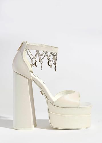 Sparkl Fairy Couture Women’s High Chunky Platform Sole Open Toe Ankle Strap Samantha Glitter Heels White Glitter3