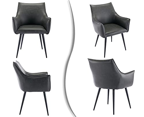 Guyou Leather Dining Chairs Set Of 2, Modern Armchair Accent Chair Comfy Desk Chair Side Chair With Arms And Metal Legs For Kitchen Dining Room Bedroom Small Corner (Dark Grey) #TOP5