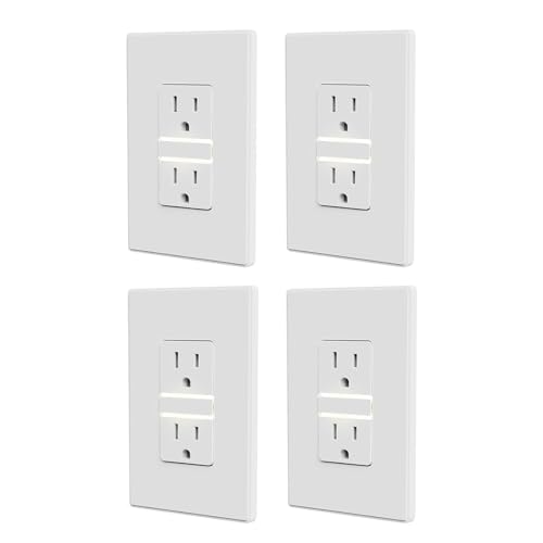 Image of ELEGRP Decorative Outlet Night Light, Electrical Wall Outlets with Built in Led Guidelight 4000K, Tamper Resistant Receptacle, 15 Amp 125 Volt, Plate Cover Included, Matte White, 4 Pack