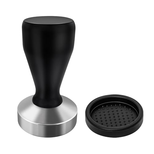 PHILORN Pressa caffè 53 mm con tappetino in silicone, strumento pressa caffè con manico in legno per la casa e l'ufficio, pressa espresso in acciaio inox per macchine da barista